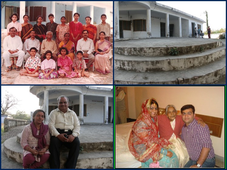 Clockwise from top left - the family during summers, the house when my grandparents were no more, with Nani at my wedding, my parents when the house was sold off..