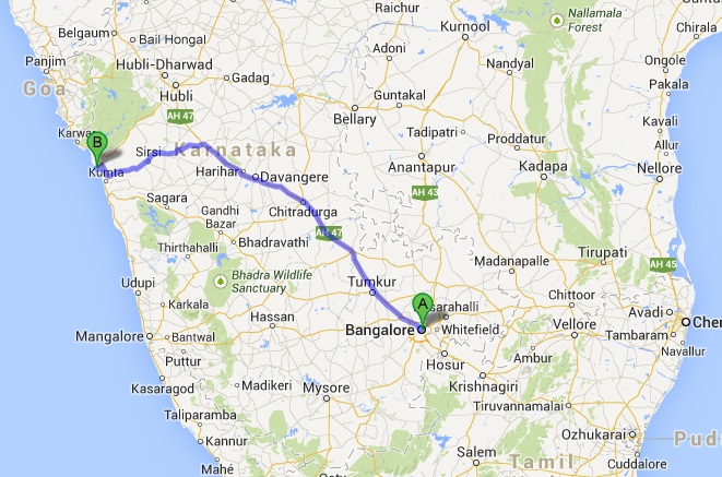 Our route - Bangalore to Gokarna