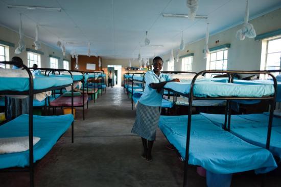 Esther Nyakong, 17 years old sudanese refugee, in the dormitory at Morneau Shepell Secondary School for girls in Kakuma Refugee Camp, Kenya.